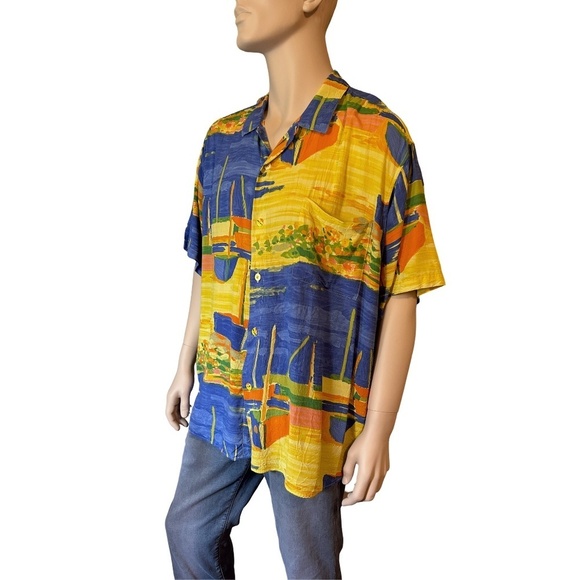 Jams World 100% Rayon Hawaiian Shirt Top Casual Tiki  Full Button Front Colorful - Picture 2 of 16